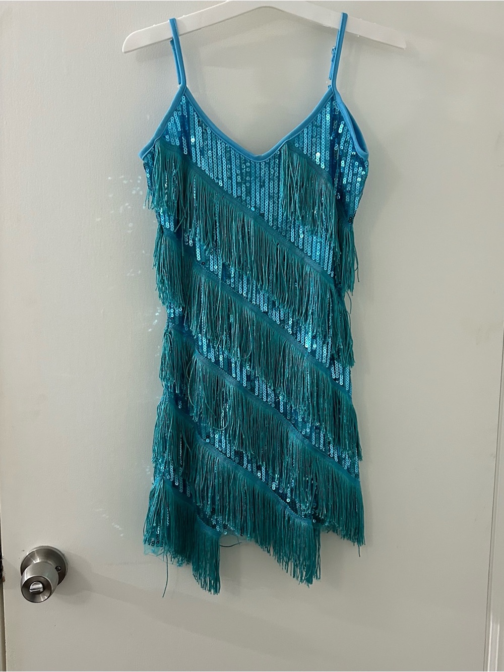 Teal Sequin Fringe Slip Girls Dress
